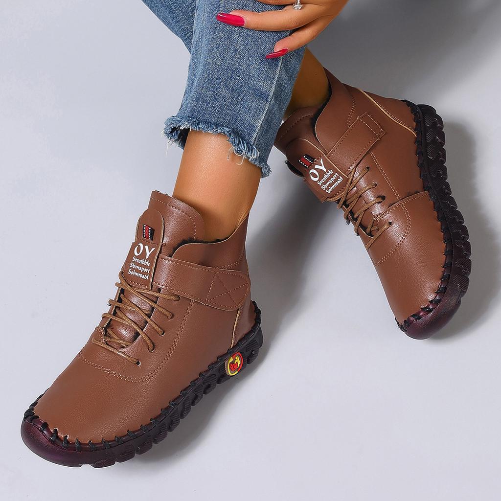 Cotton Shoes Hand-stitched Beef Tendon Soft Sole Velcro European and American Casual Velvet Thickened Warm Mother Shoes