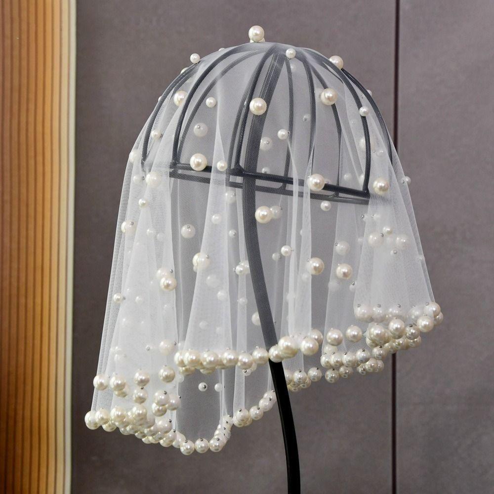French Brides Veil Pearls Beads Bride Head Gauze New Wedding Veils Headdress