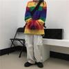 Scione Rainbow Striped Women T Shirts Harajuku Female Tops Long Sleeves Oversize O-Neck Casual T-shirts