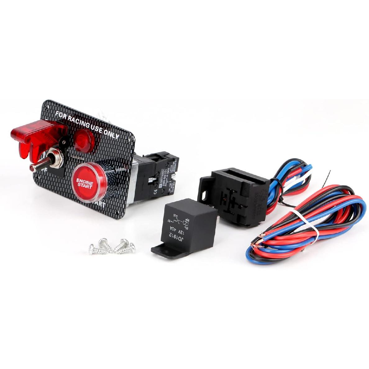 

Ignition Switch Panel (12V) 5 in 1-B Car Racing Switch Panels with LED Toggle Switches Push Start Ignition Kit for Truck RV Race REENKEY 2 Gang