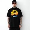 Retro Sunset Surfer Graphic T-Shirt Men's Black Cotton Summer Beach Palm Tree Crewneck Novelty Gift T-Top