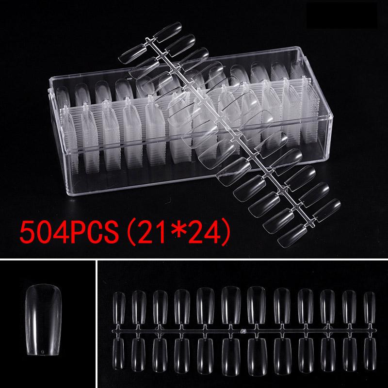504Pcs Transparent Stiletto Fake Nail Tips Acrylic Ballerina Nail Tips Long Shape Half Cover Coffin Professional False Art Nail