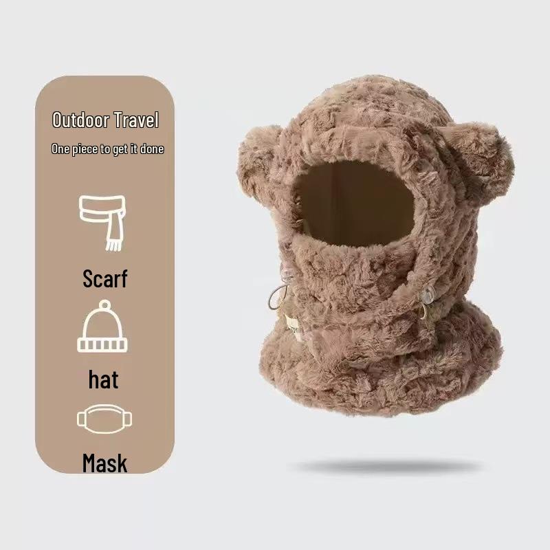 Women's Winter Fox Ears Plush Hat and Scarf Set - Thick, Warm Ear Protection for Cycling