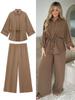 Spring New Women's Fashion Casual Loose-Fit Long Sleeve Stand Collar Shirt Set with Pants
