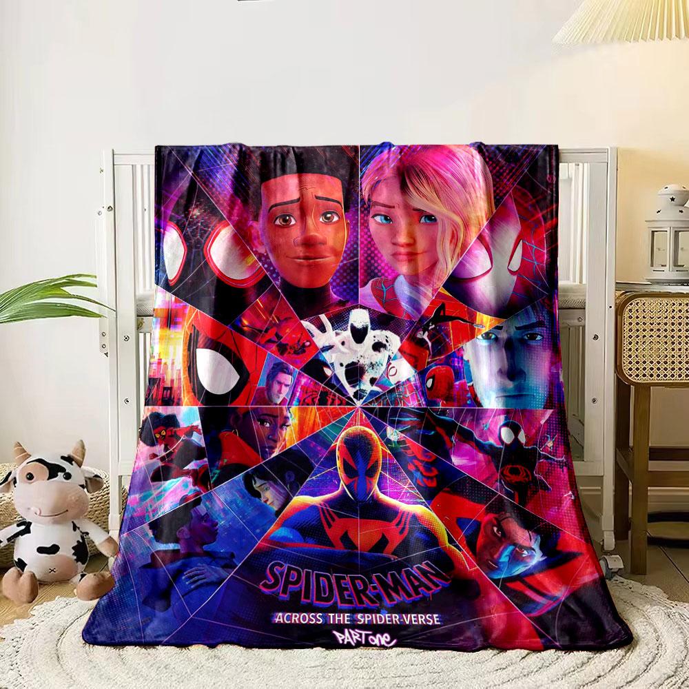 A vibrant collage of Spider-Man variations with web-like geometric design. for all seasons blanket lunch break throw gift