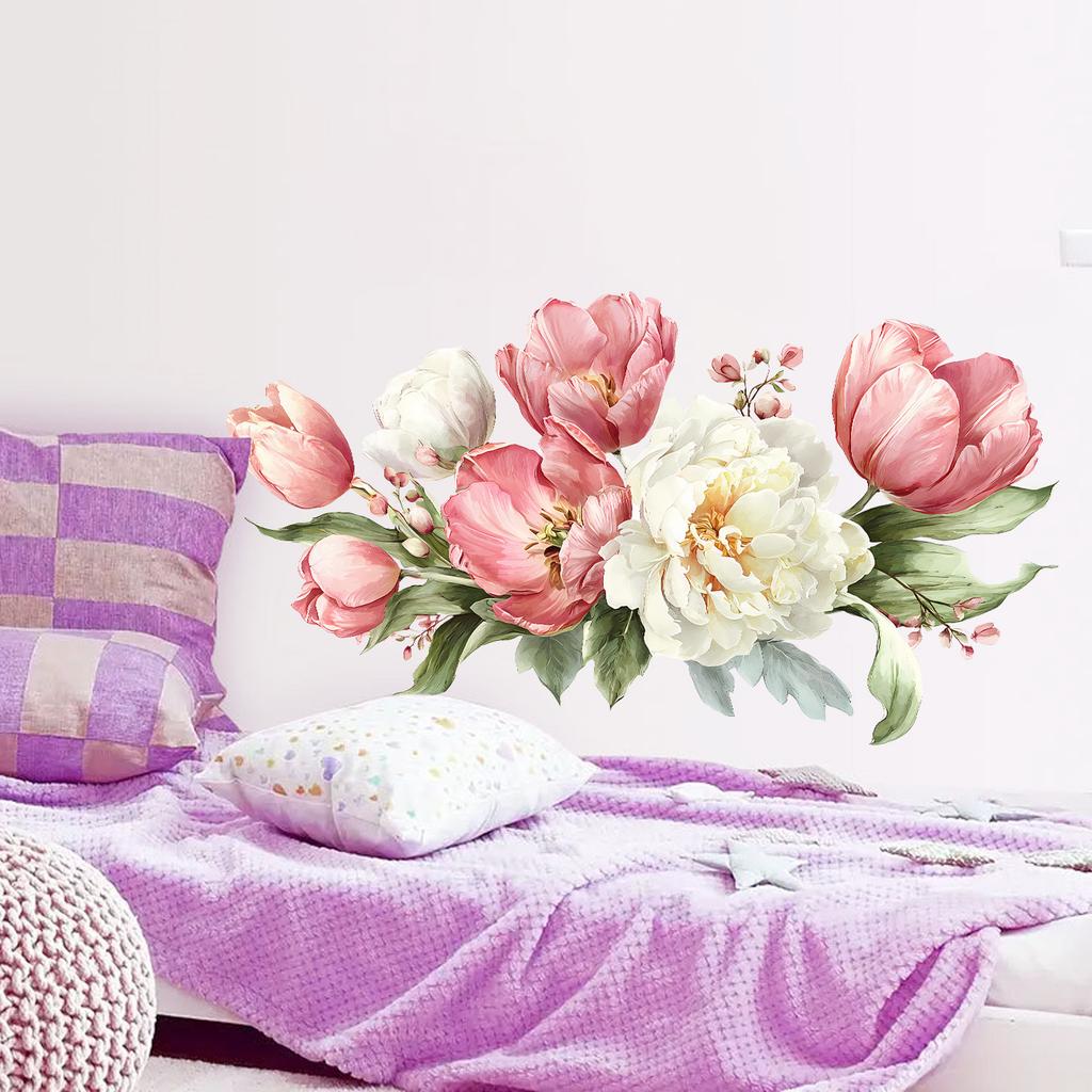 Peony Floral Living Room Feature Wall Bedroom Room Dining Room Bathroom Decorative Self-Adhesive Wall Stickers