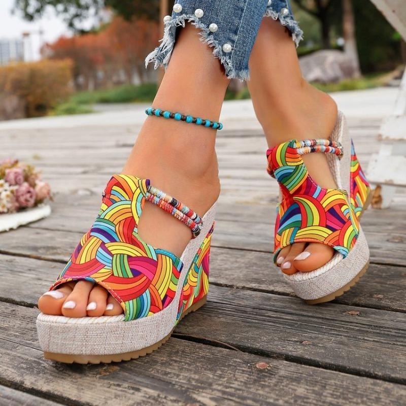 Fashion Shoes Cswo01 Women's Bohemian Style Thick Sole Wedge Slippers Summer Colorful Chunky Platform Sandals Woman Non-Slip Beach Shoes Cm