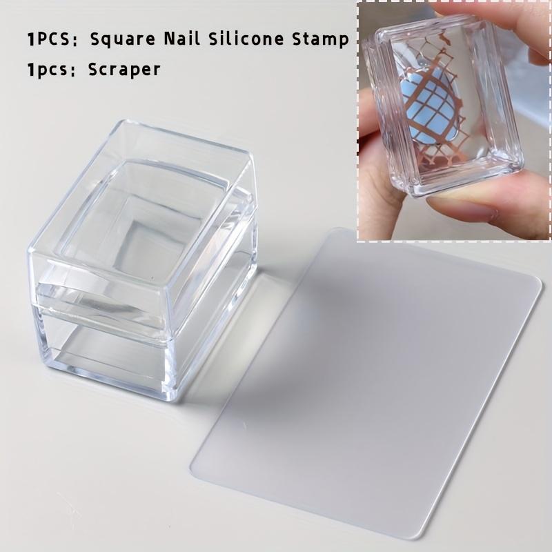 Nail Art Stamping Kit Clear Silicone with French Tip Pattern - DIY Nail Art Stamping Machine Salon Quality Nail Scraper Tool 2PCS