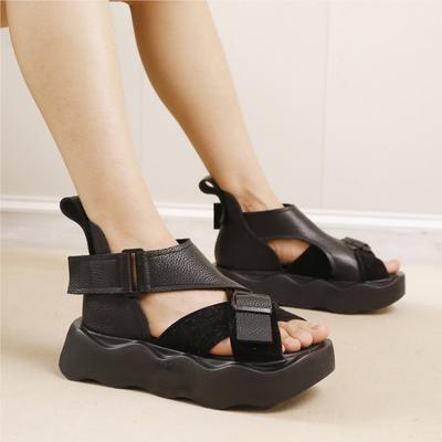 Mode GKTINOO Peeptoe-Sandalen 2025 Sommer Neu Echtes Leder Dicke Sohle Leicht Retro Damen Plateau-Schuhe