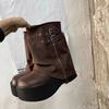 Soft Ankle Mid Calf Boots Winter Autumn High Platform Wedge Booties Woman Chunky Motorcycle Boots