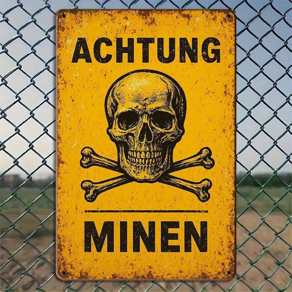 

German Achtung Minen metal sign, 20x30cm military decor. чистый