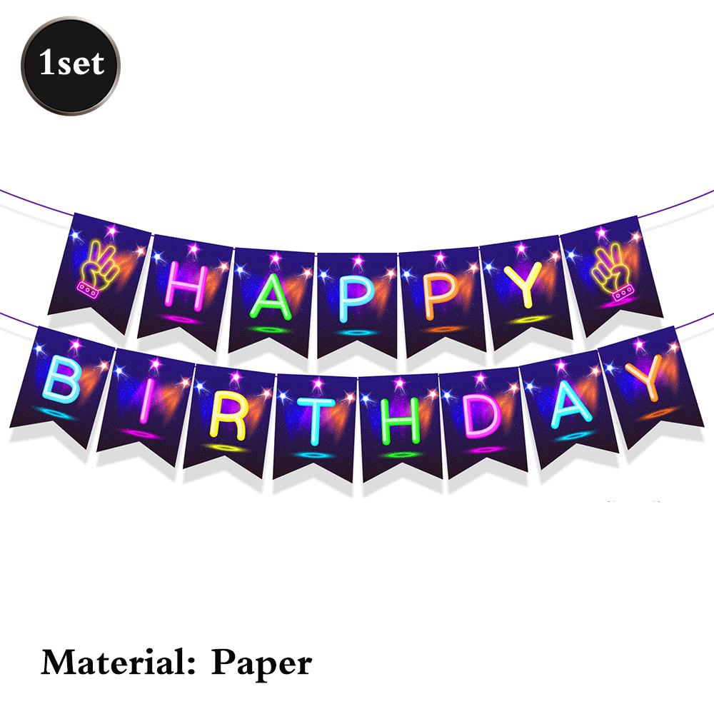 Glow In the Dark Party Supplies Neon Blacklight Tableware Set Happy Birthday Banner Balloons Neon Glow Party Retro Disco Decor