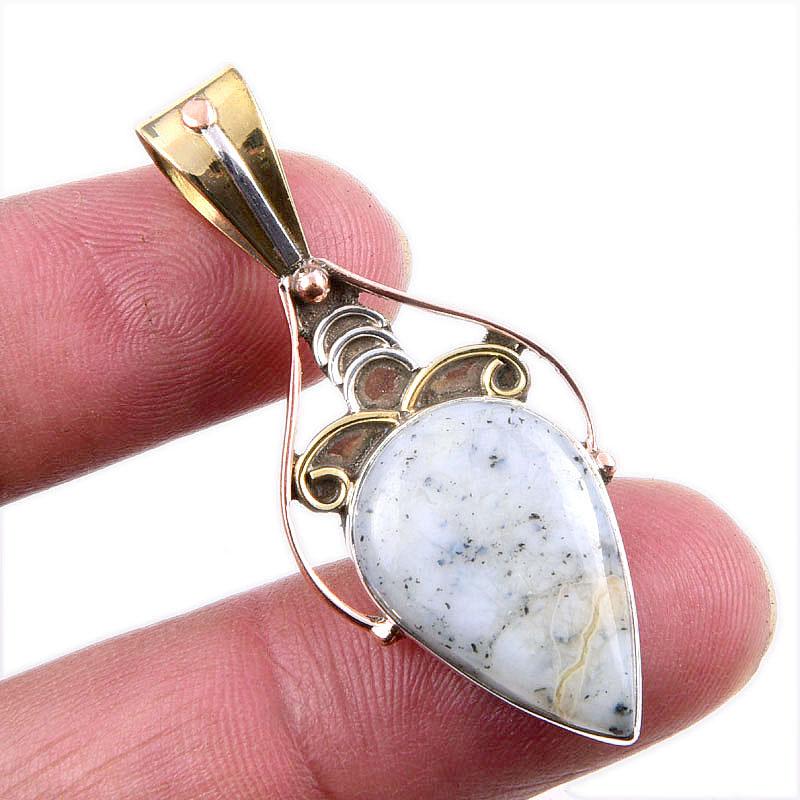 

Natural Dendrite Opal 925 Solid Sterling Silver Gift TwoTone Pendant 1.75 r2Y58