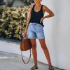 Pantaloncini Estivi Casual da Donna Streetwear Indie Taglie Forti Jeans di Cotone Vita Alta Gamba Larga Larghi Elastici Dritti