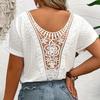 Plus Size Damen Sommerstil Pendler Einfarbig Atmungsaktiv Rundhals Kurzarm Spitzen Patchwork Top