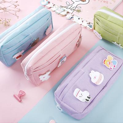 Big Kawaii Purple Canvas Pencil Case Cute Animal Badge Pink Pencil Cases School Pencil Bags for Maiden Girl Stationery Supplies