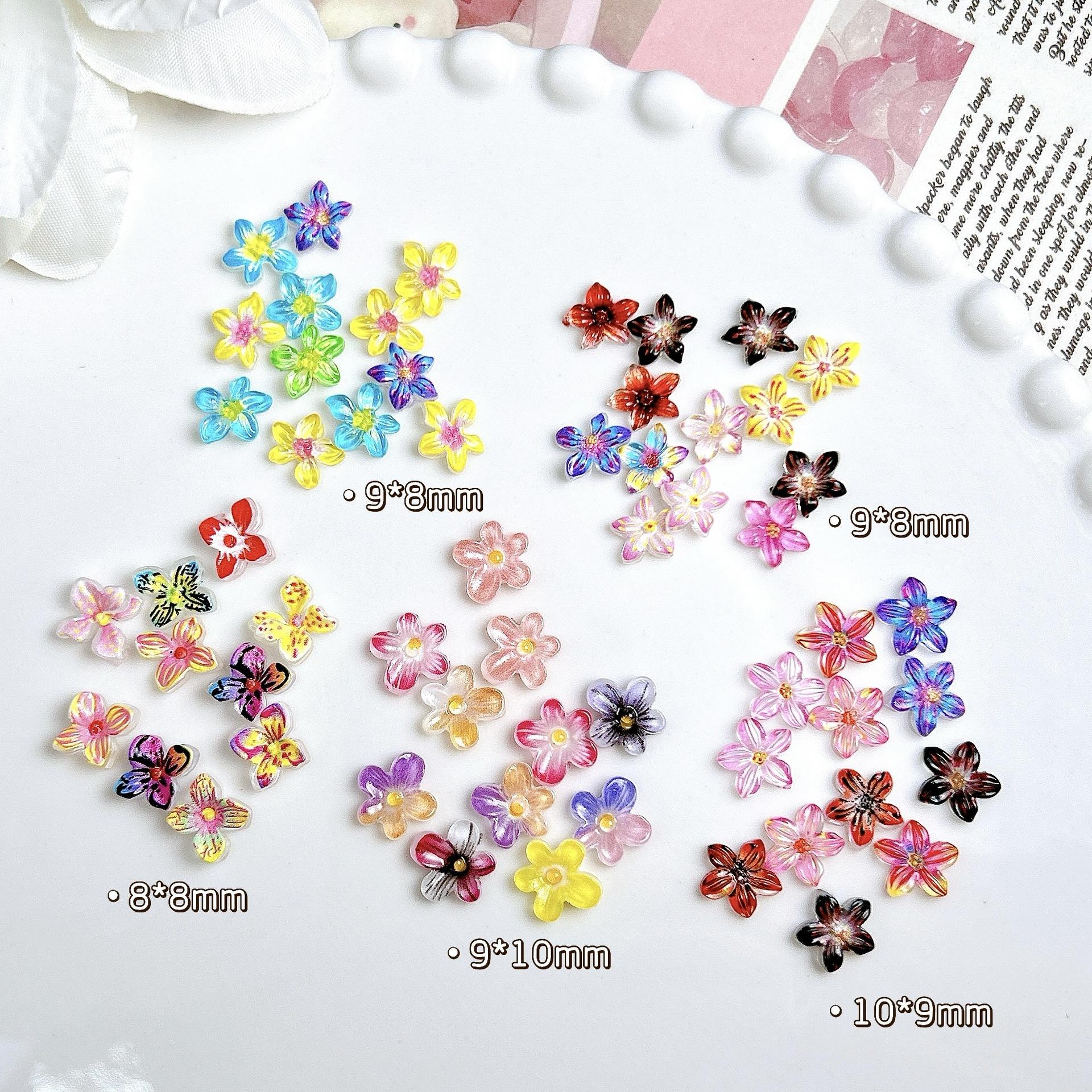 New Colorful Five-Petal Flower Nail Art Resin Gradient Super Fairy Lily Flower Realistic Wearable Nail Material Mixed Style
