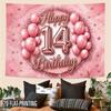 2D Flat - 2D Flat - 2D Flat Print 1pc Tapestry Pink Balloons 14Th Birthday Wall Hanging for Teen Party Decor Photo Booth Backdrop Suitable for Parties