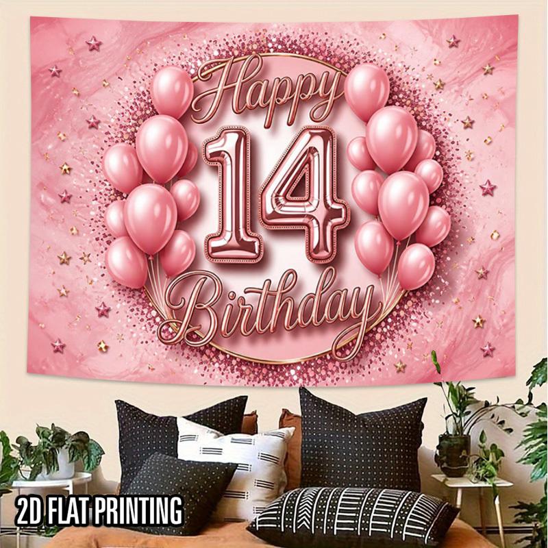 2D Flat - 2D Flat - 2D Flat Print 1pc Tapestry Pink Balloons 14Th Birthday Wall Hanging for Teen Party Decor Photo Booth Backdrop Suitable for Parties