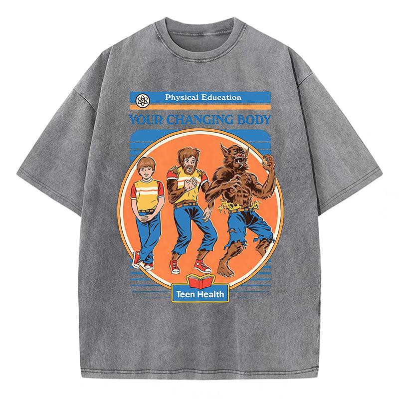 Physical Education Your Changing Body Washed Retro Oversize T-Shirt Casual Cotton T-Shirt Summer Short Sleeve