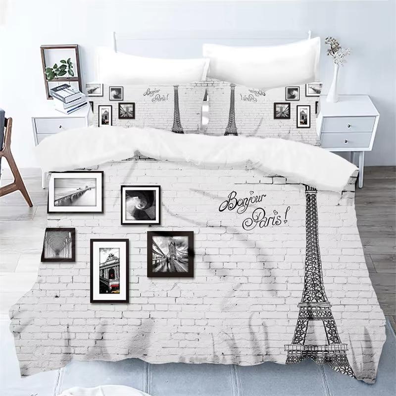 Eiffel Tower Duvet Cover Set Paris Twin Full Queen King Bedding Set For Girl Women Couple Room Romantic Theme Comforter Cover