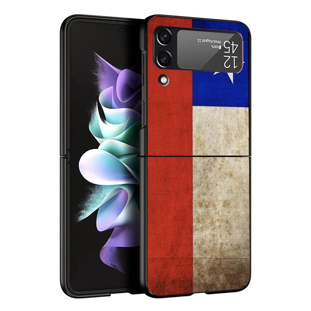 Chile Flag Black Phone Case For Samsung ZFlip7 ZFlip6 ZFlip5 ZFlip4 ZFlip3 5G Hard Protective Galaxy Z Flip 3 4 5 6 7