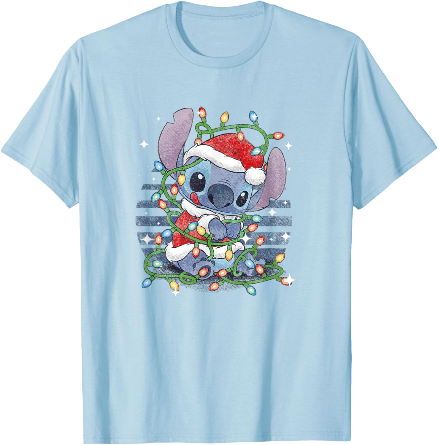 Hot Fashion Casual Disney Lilo & Stitch Christmas Tangled Lights Portrait T-Shirt S-4XL Summer XXXXL baby голубой