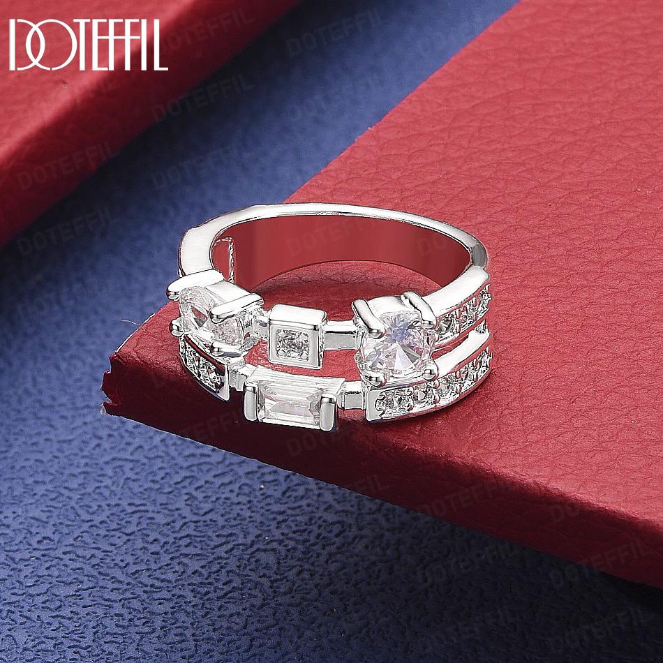 925 Sterling Silver Square Round AAA Zirconia Ring - Exquisite Banquet Ring 7#