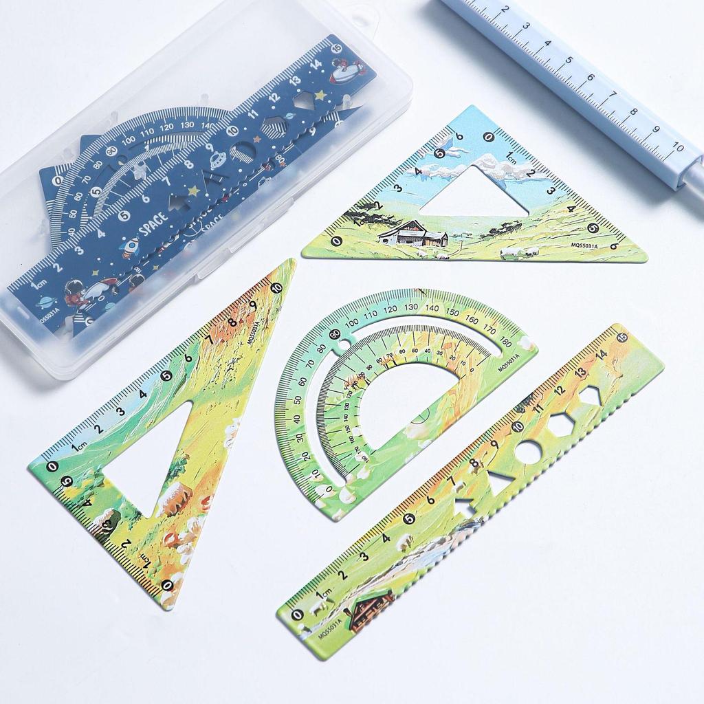 4pcs Metal Iron Ruler Set for Oil Painting 15cm Straight Triangle Protractor Measuring Drafting Stationery