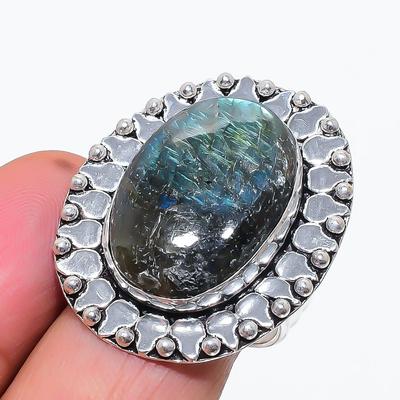 Természetes Labradorit Drágakő 925 Sterling Ezüst Ékszer Gyűrű 9-es Méret z9U78