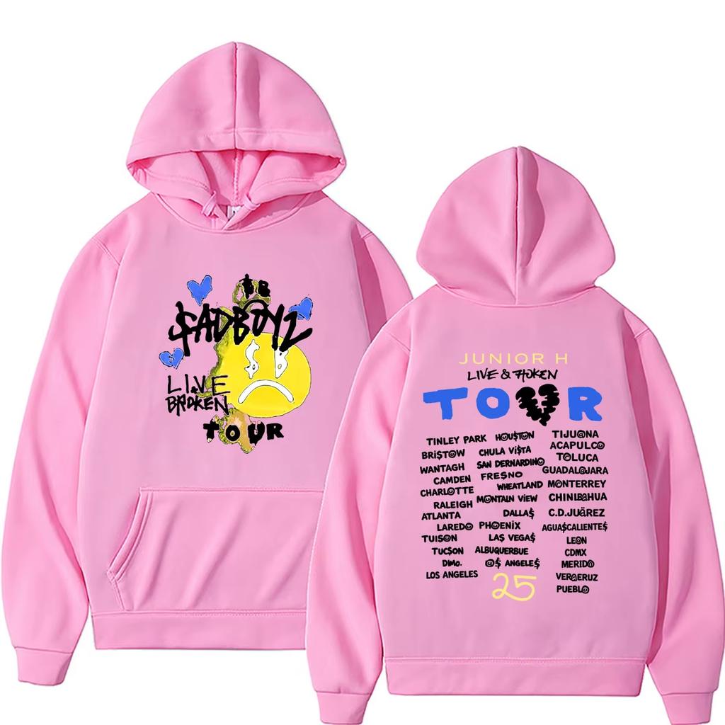 Rapper Junior H Sad Boyz Sad Boyz Live & Broken Tour Hoodie Men Women Hip Hop Fashion Oversized Vintage Printed Sweatshirt