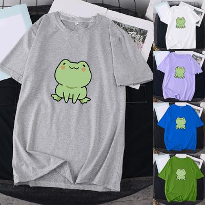 Karikatür Kadın T-shirt Kolay Aşınma Polyester Kısa Kollu Kurbağa Kadın Kazak Üst Yaz için