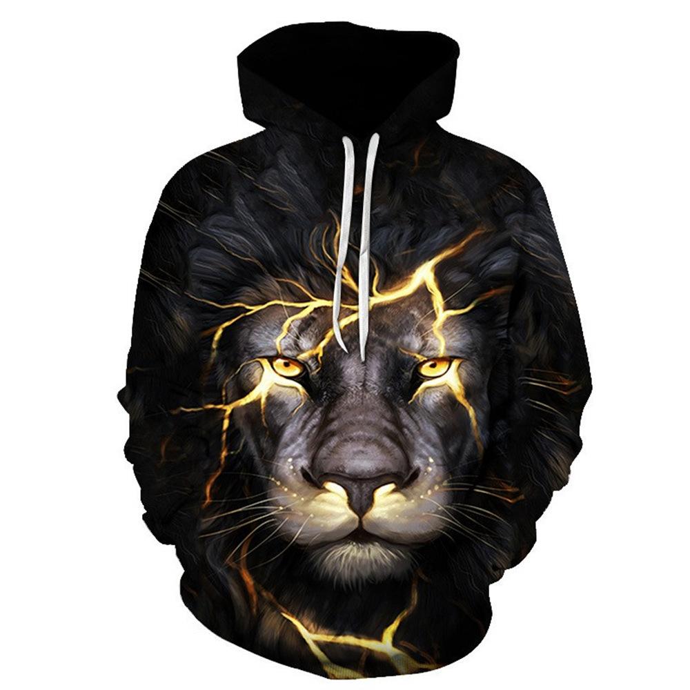 Spring and Autumn New Anime Wolf and Tiger Series 3D Printing Men's Loose Casual Hooded Sweater
