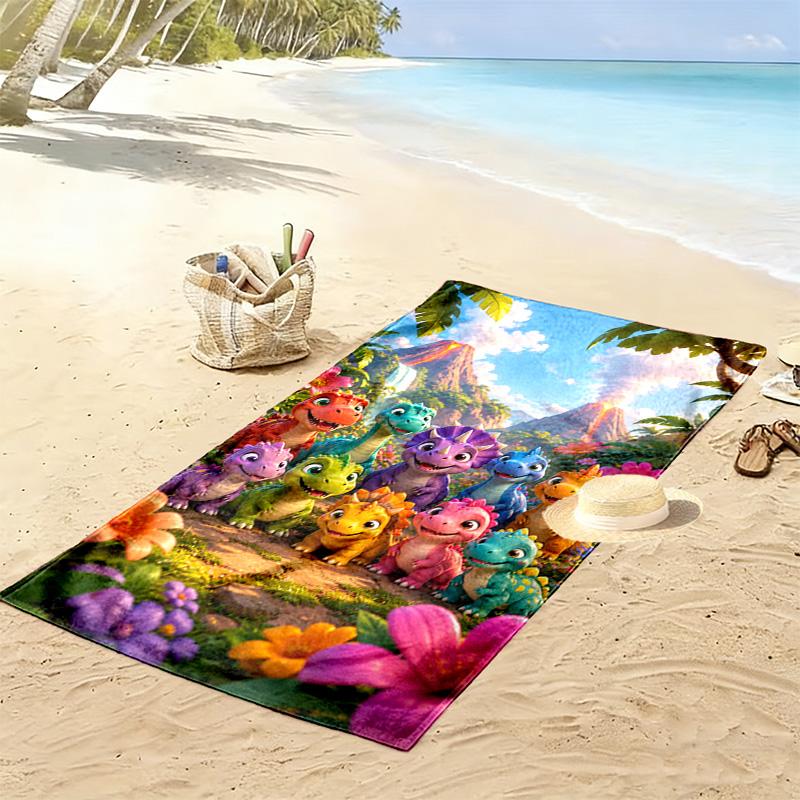 Dinosaurs Cartoon Print Beach Towel, Large Soft Quick Dry Towel for Beach Camping Swimming