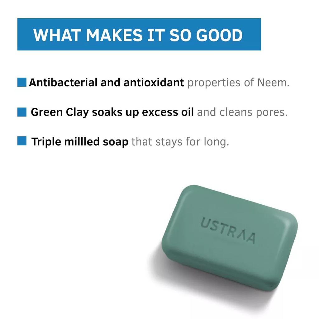 Soap with Neem and Green Clay (100 G X 8 Pcs), Neem & Green Clay Soap, Ustraa