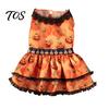 Soft Dog Clothing Halloween Pumpkin Dress, Black Lace Neck Outfit, Ruffled Festive Costume Autumn Pet Party for Small Dogs Holiday Dress