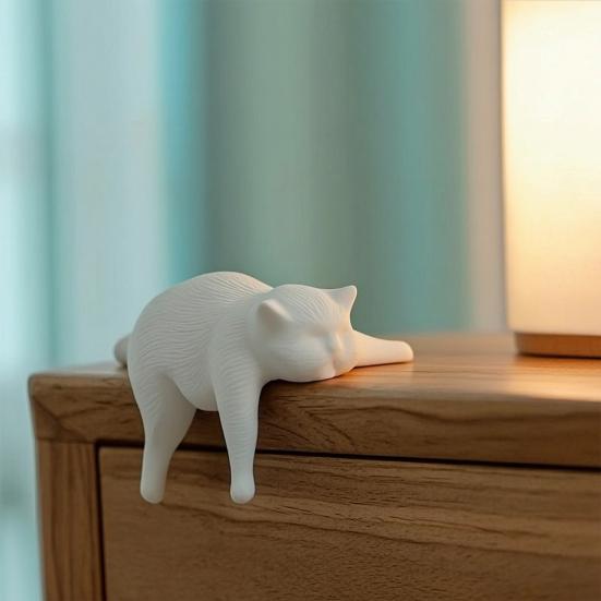 3D Printed Cat Model, Lying Cat Figurine Desk Edge Hanging, Resin Matte Texture Desktop Ornament, Creative Gift for Cat Lovers