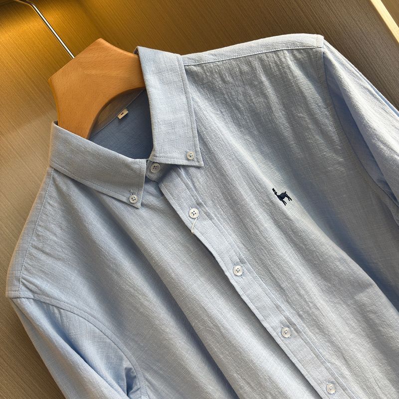 Country Goods: Men's Long-Sleeve Shirt with Small Horse Embroidery, Business Casual Versatile Turn-Down Collar Pure Cotton Spring and Autumn Shirt