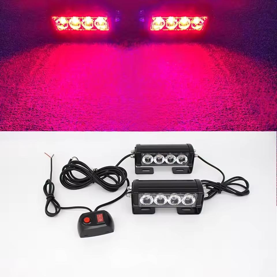 4LED One Drag Two Strobe Middle Net Warning Light 8LED Strobe Lamp One Drag Two Long Bumper Light Opening