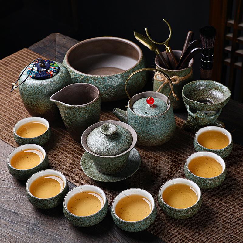 

Japanese-style coarse pottery Kung Fu tea set, home use, complete set of office guests, retro ceramic teapot cover bowl teacup