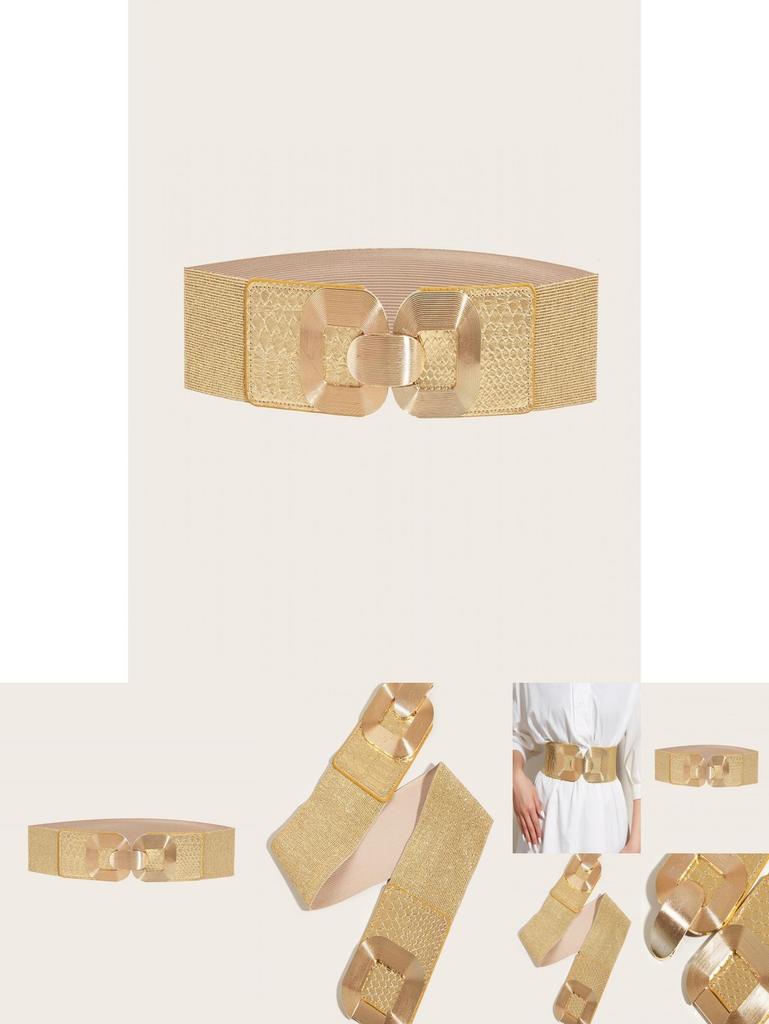 Gold Metal Alloy Waist Belt With Asymmetric Design And Snap Closure For Womens Fashion