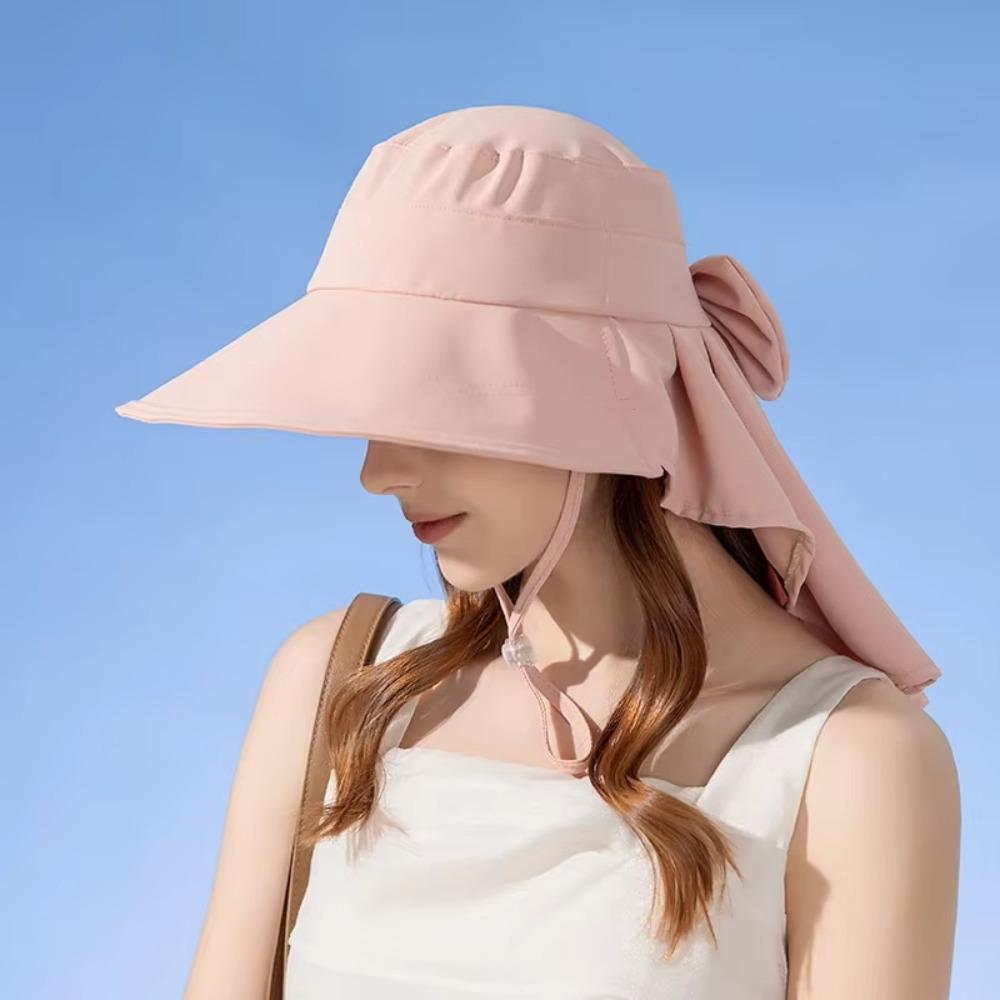 with Shawl Sunshade Bucket Hat Big Bowknot Aiti UV Fishman Hat New Design Bow Sun Hat  Beach