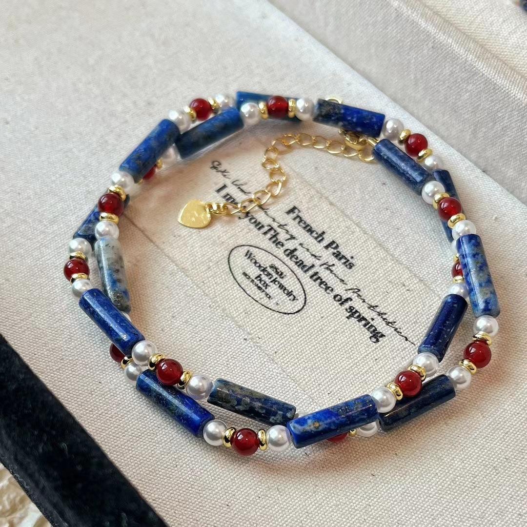 

Niche High-end Versatile Lapis Lazuli Contrast Retro Baby s Breath Collarbone Chain Necklace Female Atmosphere Beaded Necklace