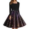 Women's Fashion Square Neck Casual Slim Halloween Printed Long Sleeve Dresses