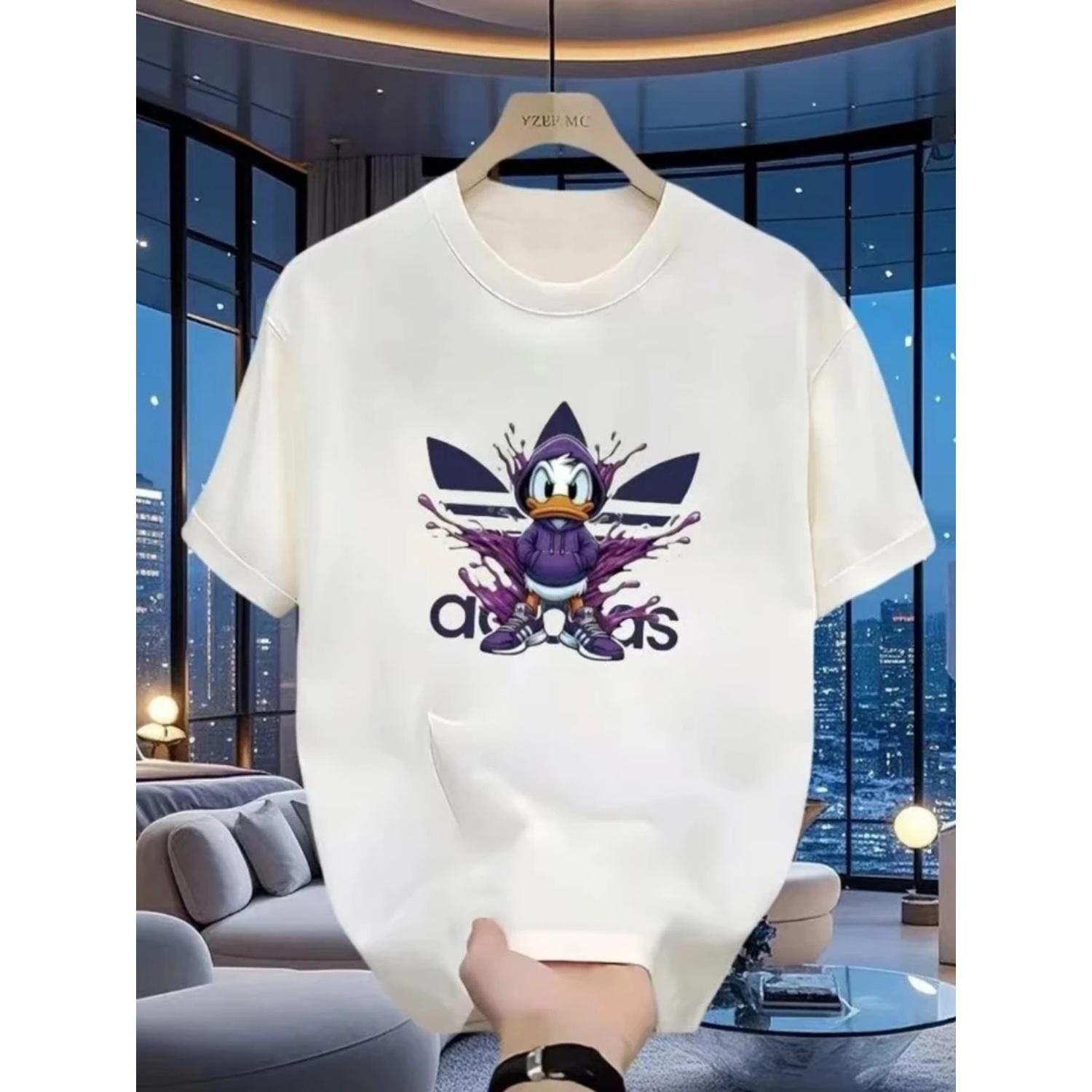 

Unisex pure cotton summer round neck printed short-sleeved T-shirt fashionable sporty basic men s T-shirt shirts harajuku S чёрный