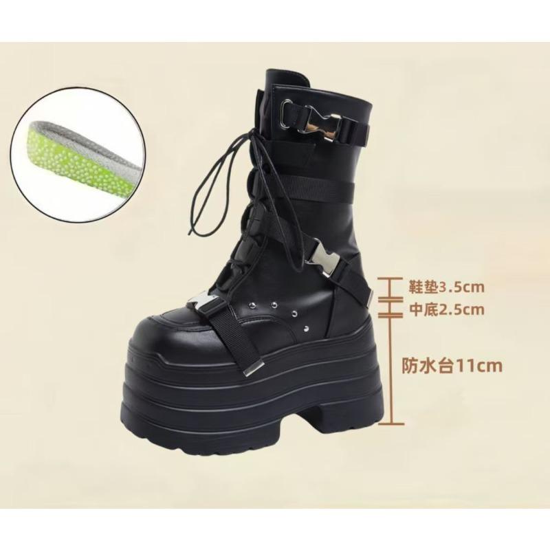 Fashion 13.5CM,17CM Women Punk Boots Autumn Platform Outdoor Leather Sneakers Chunky Motorcycle Boots Nightclub Party Cosplay Shoes