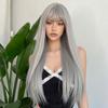 Silver Ash Gray Long Straight Synthetic Wigs Lolita Cosplay Natural Hair with Bangs for Women Party Daily Heat Resistant