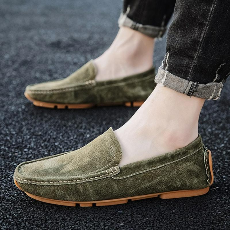 Fashion Handmade Men's Loafers Slip On Casual Shoes Summer New Breathable Sneakers Shallow Dress Shoes Plus Size Suede Leather Men Shoes