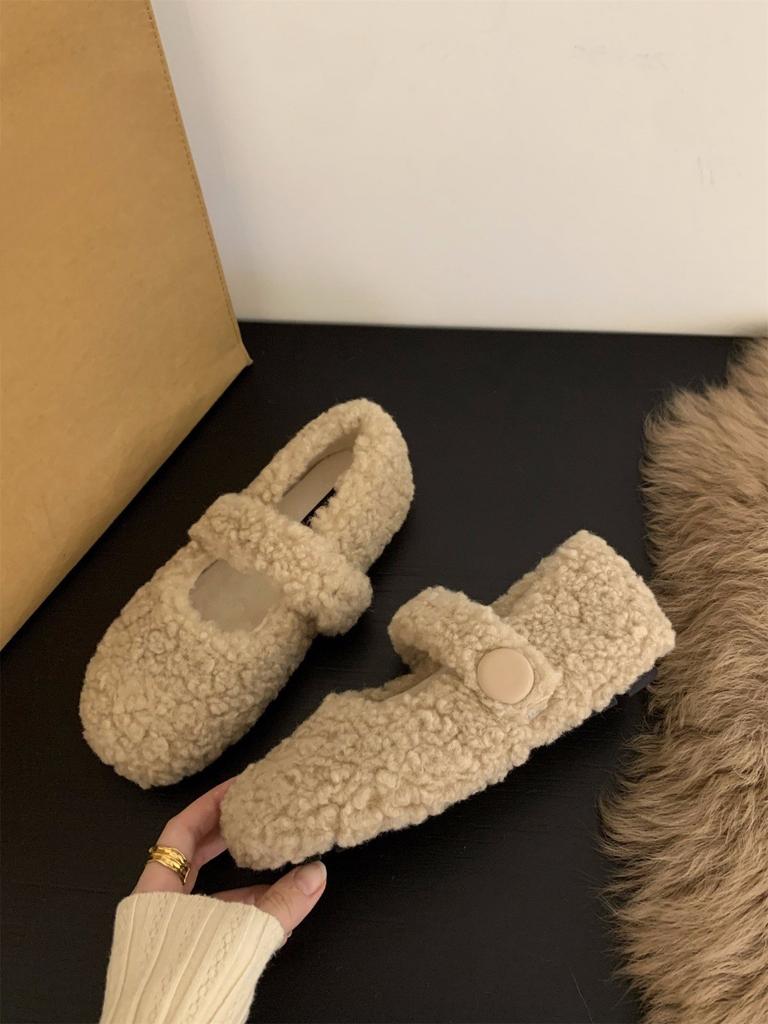 Flat-bottomed Versatile Mary Jane Mao Mao Shoes Korean Version of Women's Shoes To Wear 2025 New Autumn and Winter Velvet Cotton Shoes Single Shoes