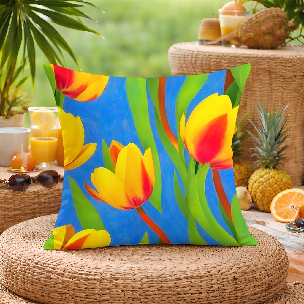 Decorative Floral Tulip Pillowcase Cover for Home Accent Cushion Modern Vibrant Living Room Decor Print 40x40cm